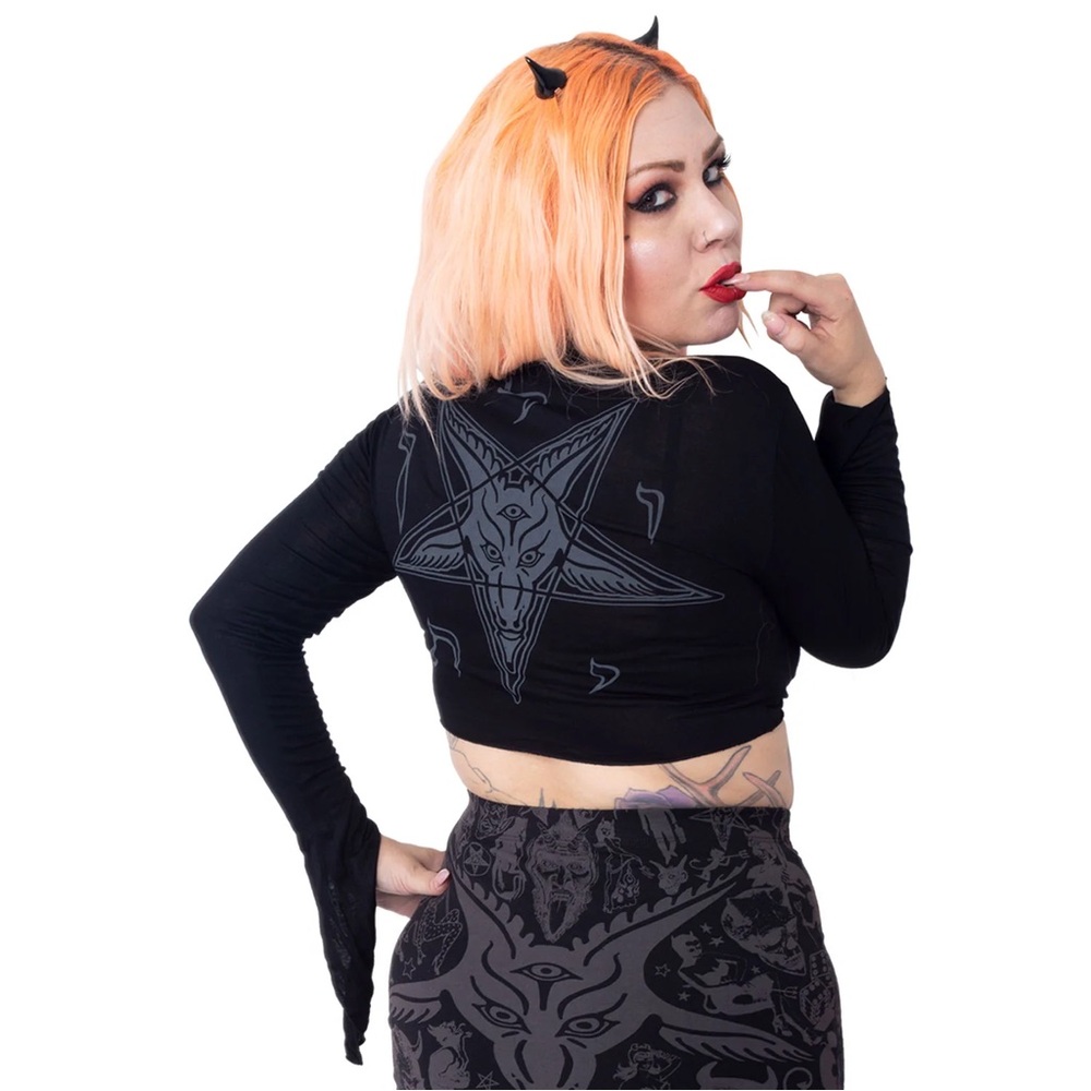Goathead Pentagram Tie Top Black Crop Top Gothic